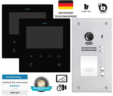 Videotürsprechanlage 2 Familienhaus Unterputz mit RFID Türöffner und 2 Monitoren